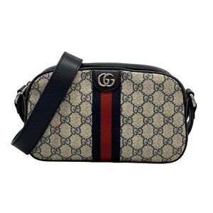 Auth GUCCI Ophidia Cross Body Bag 681064 Beige Black Navy PVC Leather -